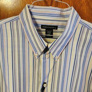 Men's 2XL Statements Whtie/Blue/Yellow Short Sleeve Button Down Shirt